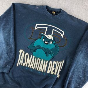 Vintage Tasmanian Devil Sweatshirt Mens XL Blue Crew HL Miller Gold‎ THRASHED